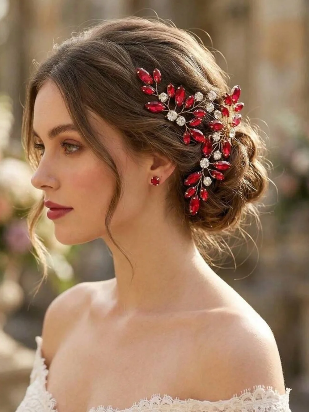 Bridal Gold and Red Crystal Hair Pins - Elegant Wedding Hair Accessories